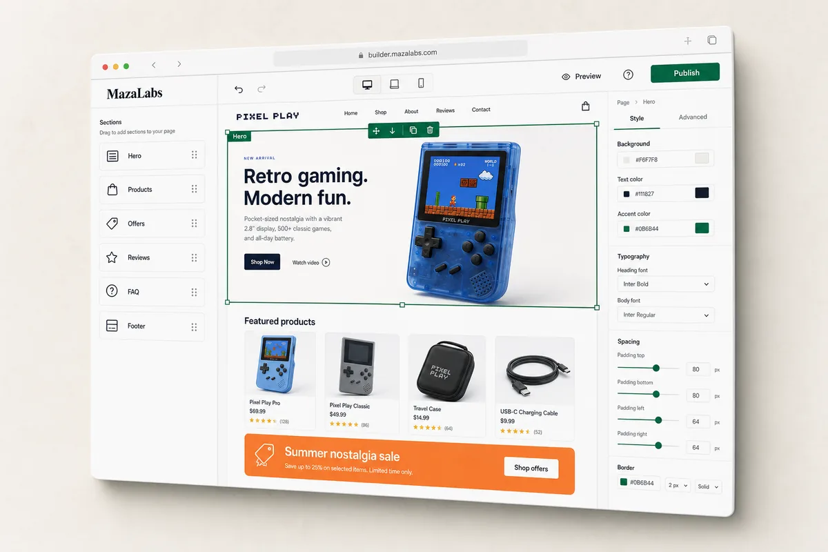 AI website builder interface