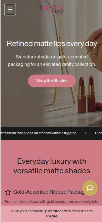 Lipstick Bandit matte lipstick storefront on mobile