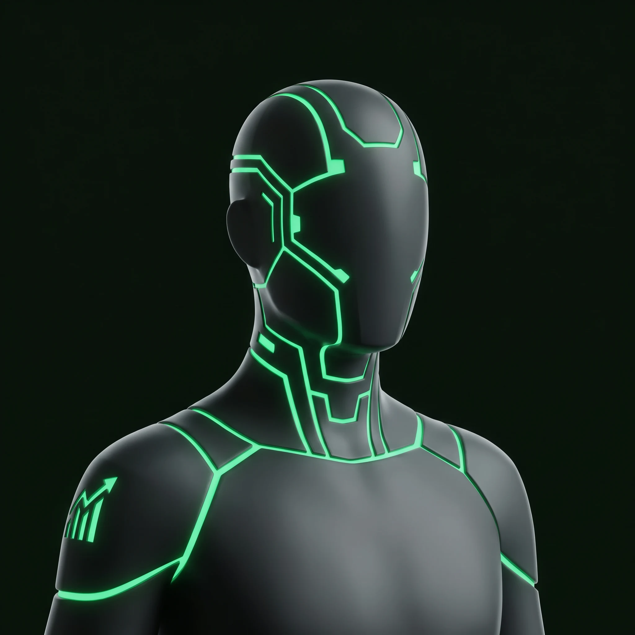 AI character with a growth-chart motif, representing marketing and growth